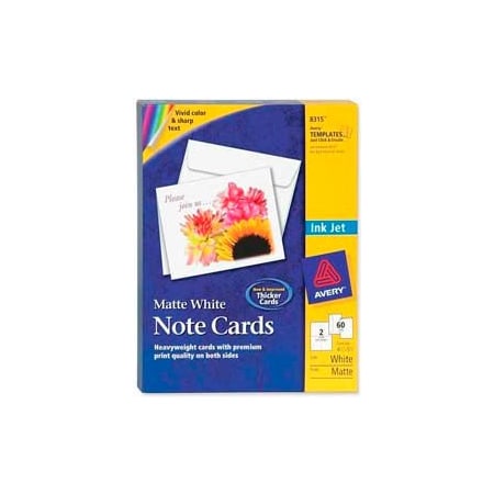 Avery Avery Inkjet Matte Coated Note Card, 5-1/2" x 4-1/4", Matte, White, 60 Cards/Box 8315
